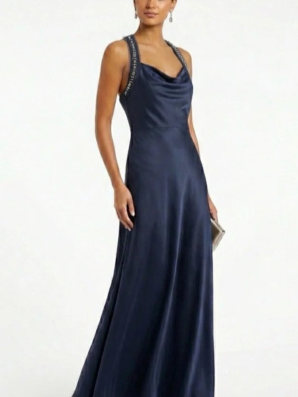 BCBGMAXAZRIA Navy Beaded Open-Back Evening Gown | Size 2